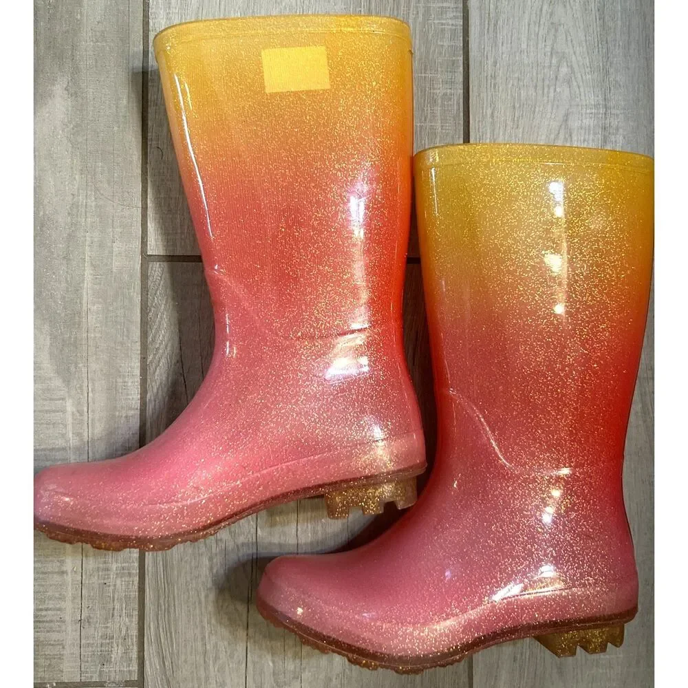 Cat & Jack Cece Ombré Glitter Rain Boots Size 13 Pull-On